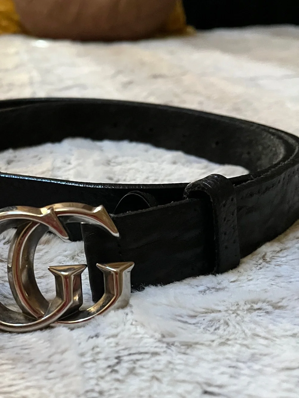 Gucci Black Leather Belt with Silver Double G Buckle